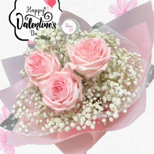 Ramo rosa pastel en 3 rosas e ilusión blanca mas topper