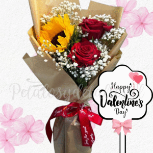 Hermoso ramo en 2 rosas importadas girasol y topper