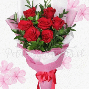 Ramo enamorados en 7 rosas importadas y follaje verde