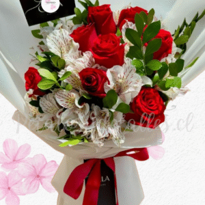 Ramo astromelia fit en 8 rosas importadas y follaje