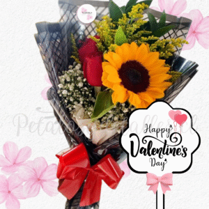 Ramo san Valentín enamora en 1 rosa importada y 1 girasol