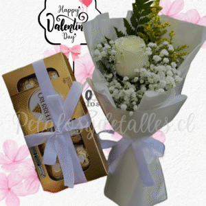 Elegante ramito en una rosa importada y ferrero de 100gr
