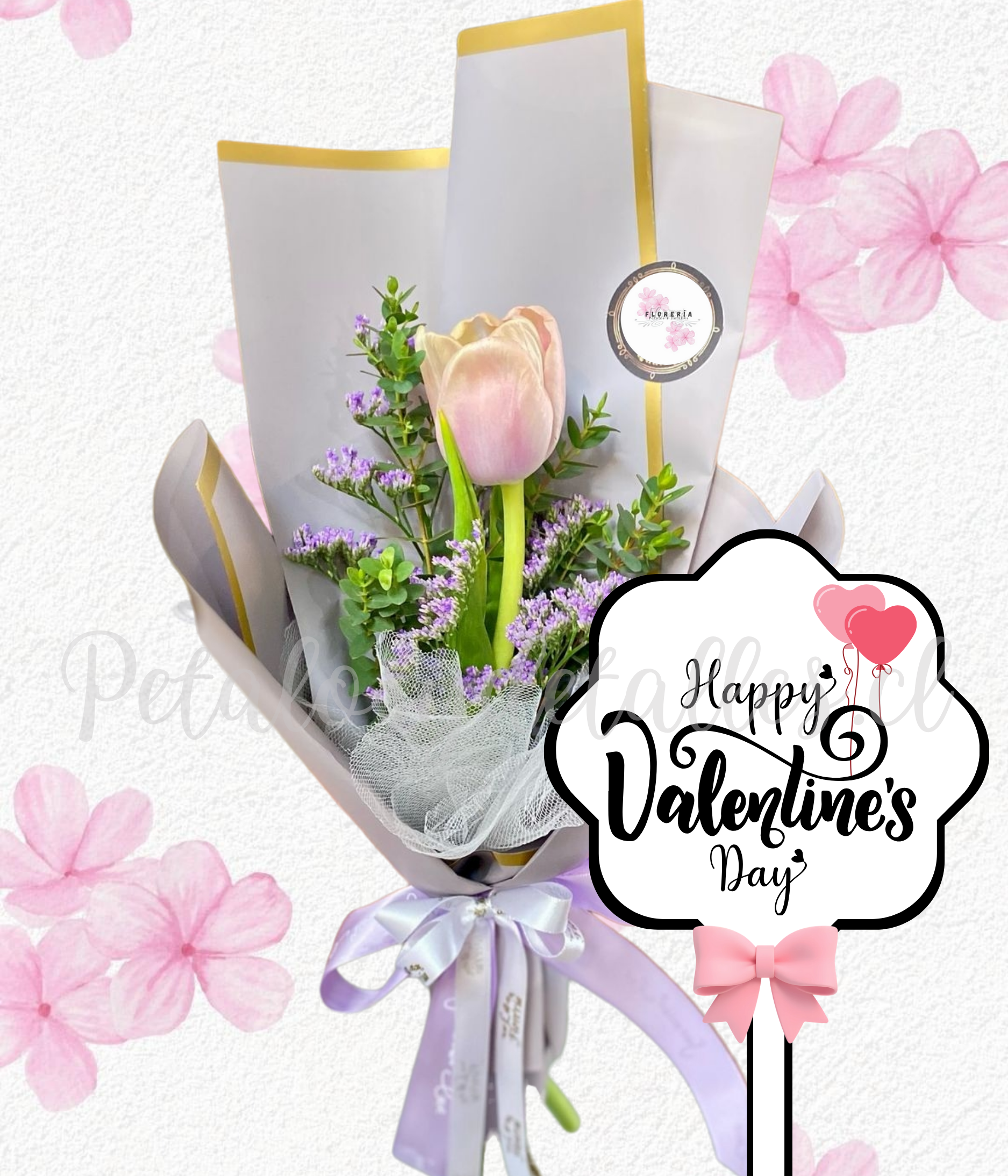 Encantador detalle en tulipan decorado y topper