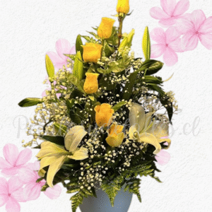 Arreglo en base para enamorar en 6 rosas y 4 lilium