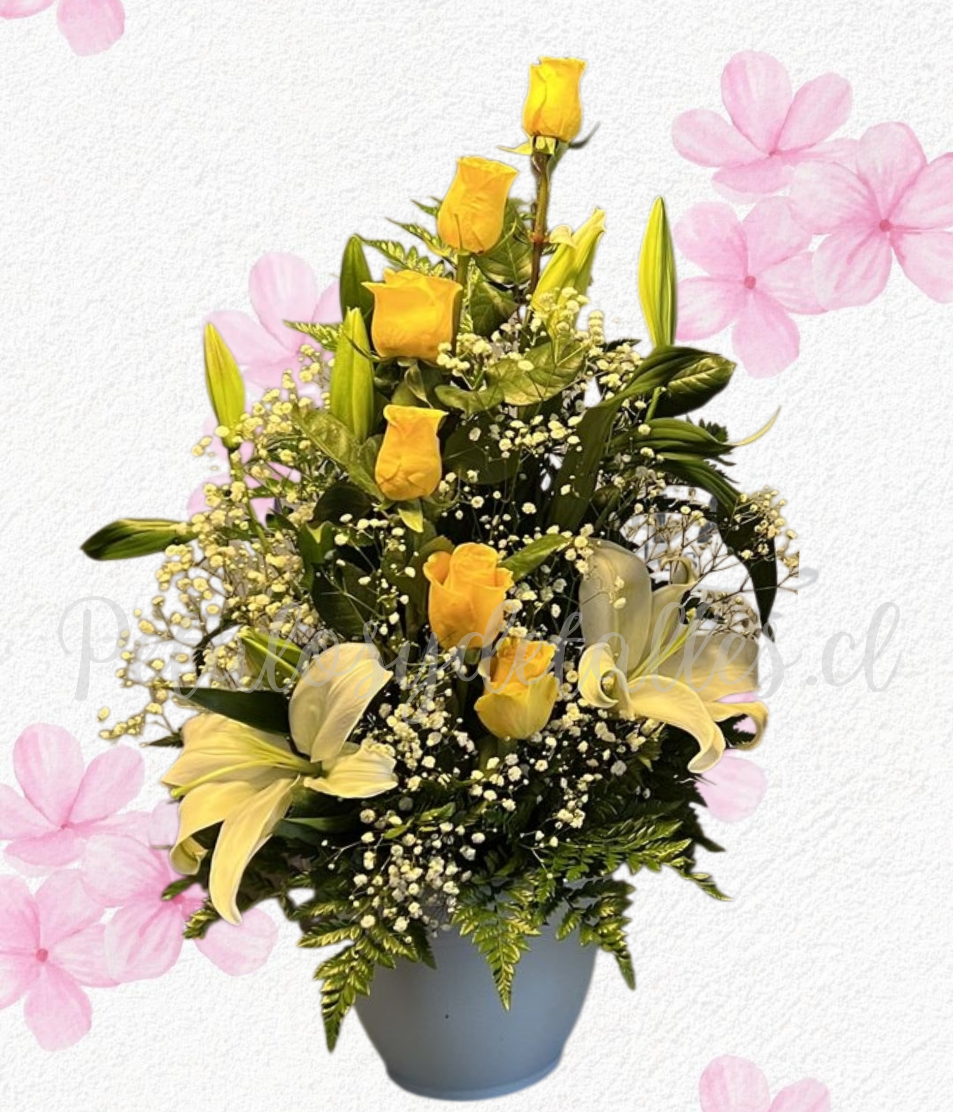 Arreglo en base para enamorar en 6 rosas y 4 lilium