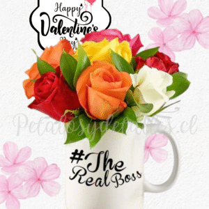 Taza san Valentín en rosas importadas y lindo mini topper