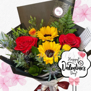 Ramo extendido bouquet en 2 rosas y 2 girasoles mas topper