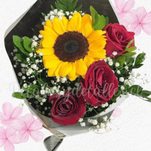 Ramo promoción en 3 rosas importadas y 1 girasol