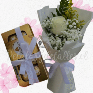 Ramito en una rosa importada, follaje y bombones 100gr