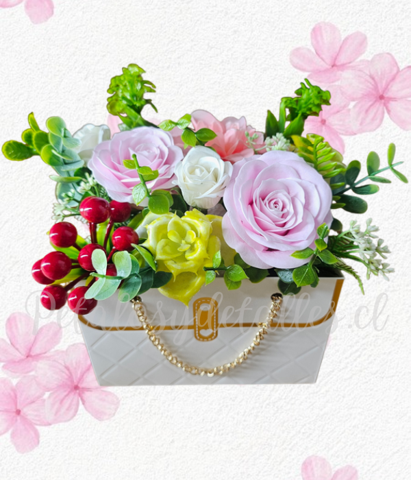 Mini carterita elegante en mix flores de jabón eternas