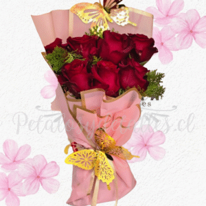 Ramo mariposas en 7 rosas importadas y follaje