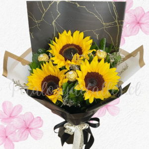 Ramo señorita linda, en 3 girasoles y 3 bombones