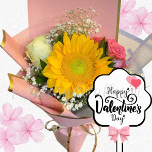 Ramo tropical en 2 rosas importadas y gerbera o girasol+topper