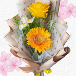 Ramo en 1 rosa importada, 1 delicada gerbera y follaje