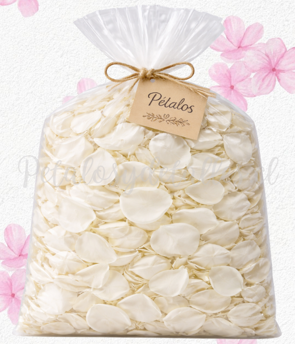 Pétalos de rosas naturales blancos, Tamaño Grande