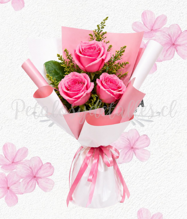 Ramo en 3 rosas importadas y linda envoltura decorada