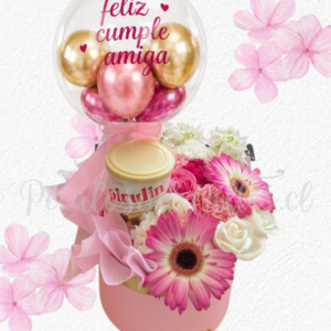 Elegante box para cumpleaños en flores mix y Tarro de pirulin