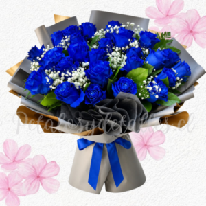 Ramo bouquet en 20 rosas importadas, follaje e ilusión blanco