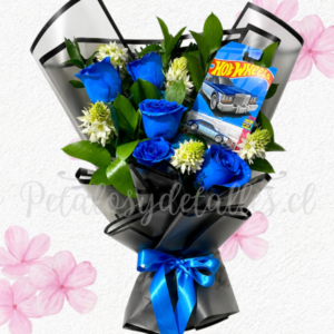 Ramo día del novio en 4 rosas y un carrito HOT WHEELS
