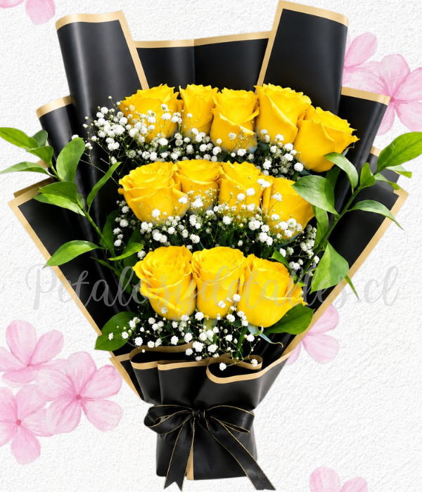 Ramo princess en 12 rosas importadas e ilusión blanca