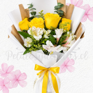 Ramo extendido en 4 rosas importadas y follaje blanco