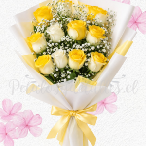 Ramo lineal en 12 rosas importadas y lindo envoltorio